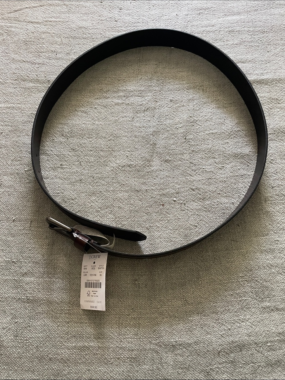 J. Crew Men's Dark Brown Leather Belt with Silver Buckle